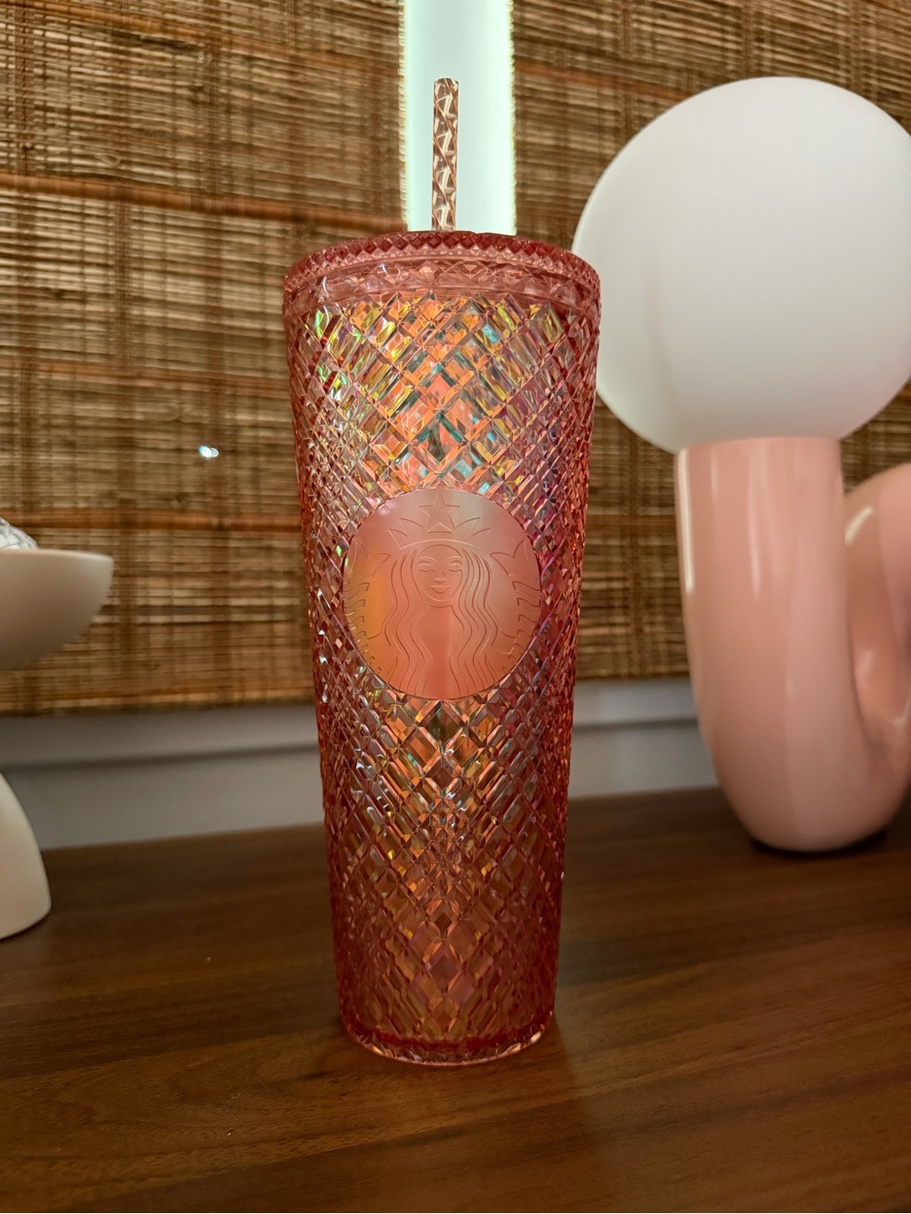 Starbucks Iridescent Rose Pink Diamond-Textured Tumbler with Straw